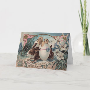 Easter Bunny Egg Chick Flower Holiday Card