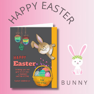Easter Bunny EGG-CITING illustration Holiday Card