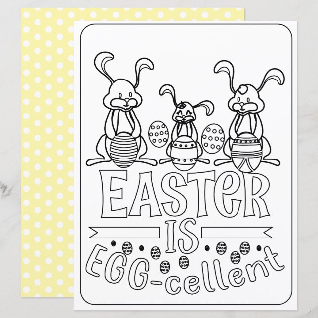 Easter Bunny & Egg Colouring Page Paper For Kids  (Front/Back)
