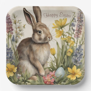 Easter Bunny Egg Floral Paper Plate