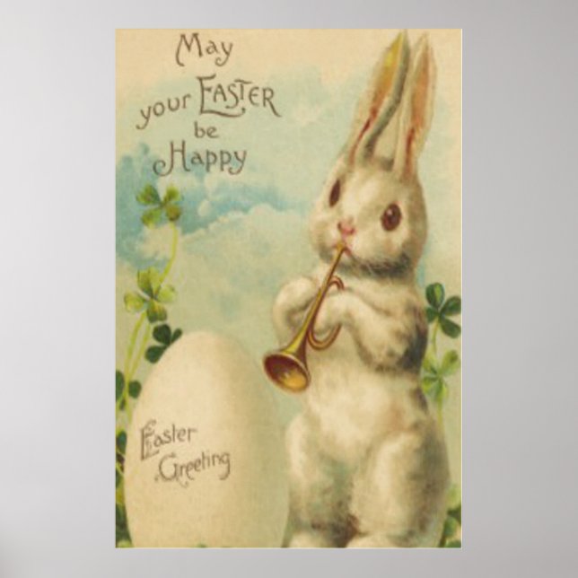 Easter Bunny Egg Four Leaf Clover Trumpet Poster (Front)
