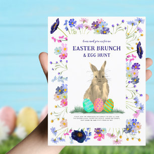 Easter Bunny Egg Hunt Brunch Floral Invitation Postcard
