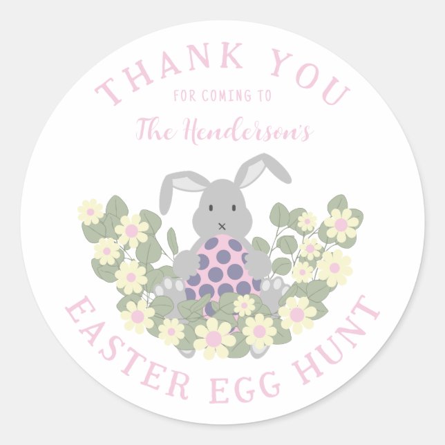 Easter Bunny Egg Hunt Floral Thank You Classic Round Sticker (Front)