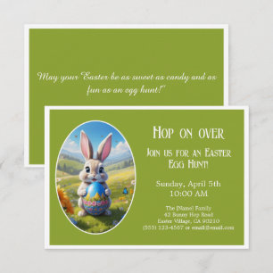 Easter bunny Egg Hunt Hop on over green - Invitation
