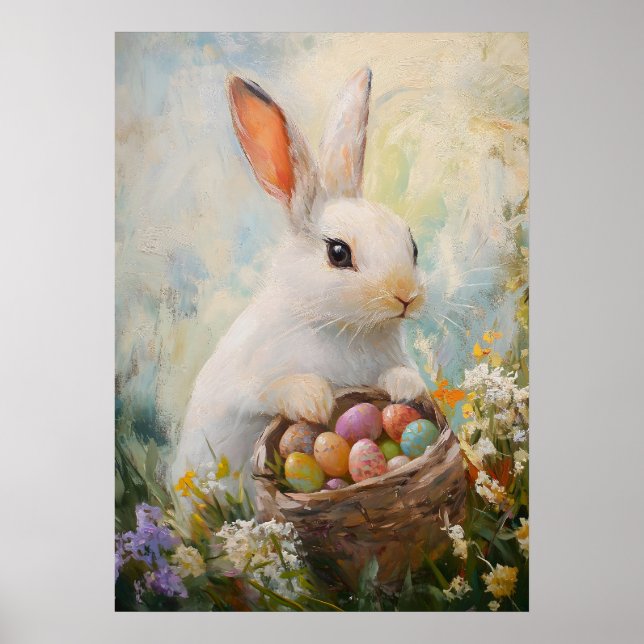 Easter Bunny Egg Hunt Painting Poster (Front)