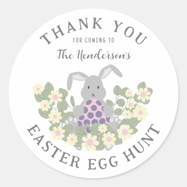 Easter Bunny Egg Hunt Spring Floral Thank You Classic Round Sticker (Front)