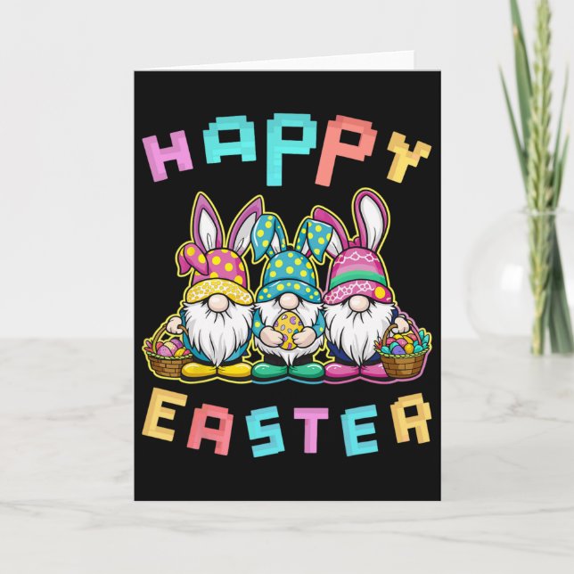 Easter Bunny Egg Hunting Gnome Happy Easter  Card (Front)