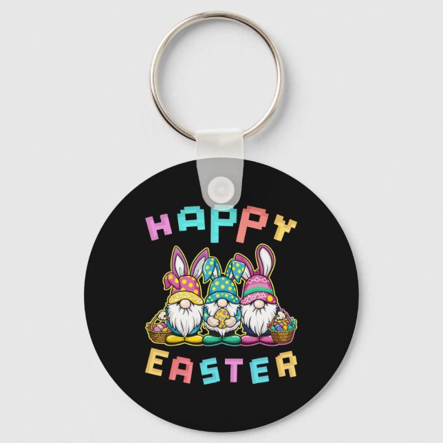 Easter Bunny Egg Hunting Gnome Happy Easter  Key Ring (Front)