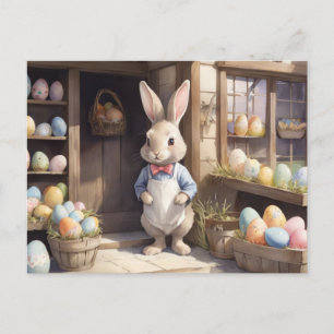 Easter Bunny Egg Market Vintage Easter Holiday Postcard