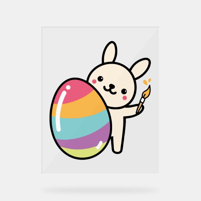 Easter Bunny Egg Painting Easter Egg Cute Adorable Acrylic Sign (Front)