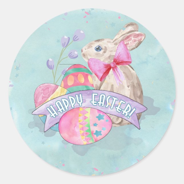 Easter Bunny, Eggs and Confetti ID377 Classic Round Sticker (Front)