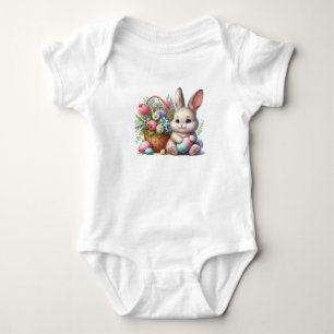Easter Bunny, Eggs and Flowers Baby Bodysuit
