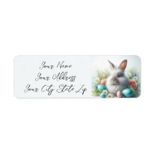 Easter Bunny, Eggs and Flowers  Return Address Label