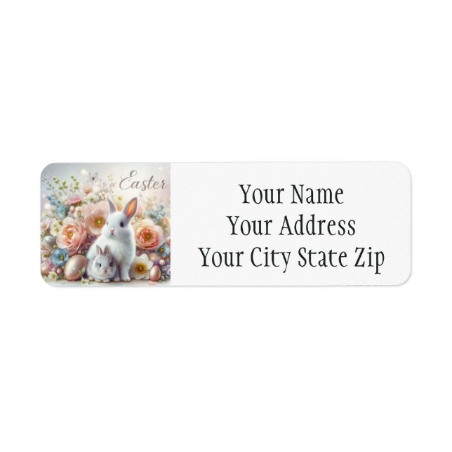 Easter Bunny, Eggs and Flowers  Return Address Label (Front)