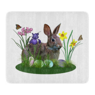 Easter Bunny, Eggs, and Spring Flowers Cutting Board