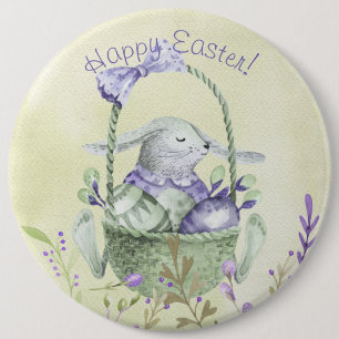 Easter Bunny Eggs Basket Watercolor Art 6 Cm Round Badge