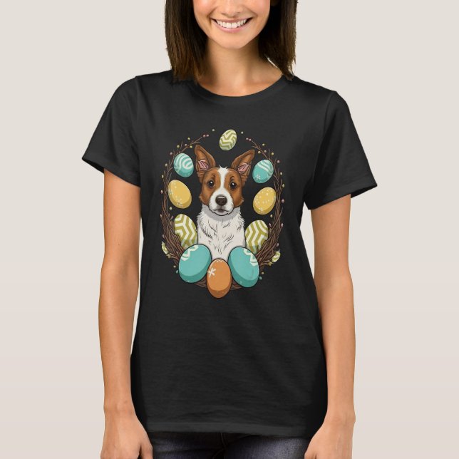 Easter Bunny Eggs Dog on Easter Jack Russell Terri T-Shirt (Front)