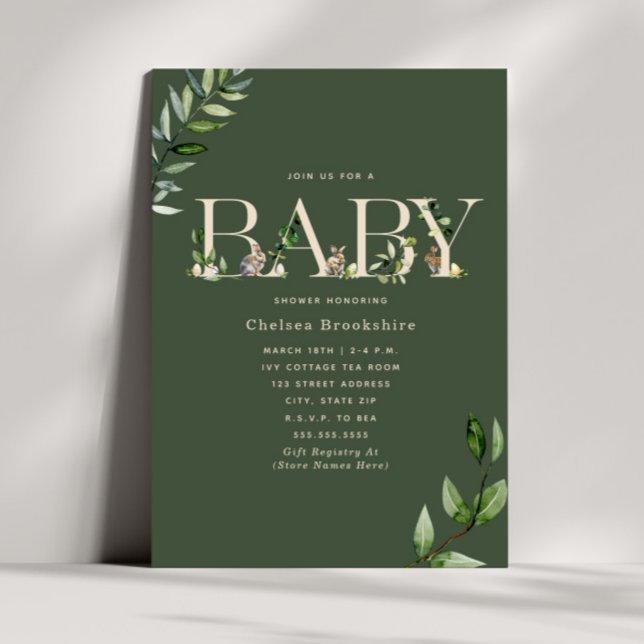 Easter Bunny Eggs Eucalyptus Green Baby Shower Invitation (Creator Uploaded)