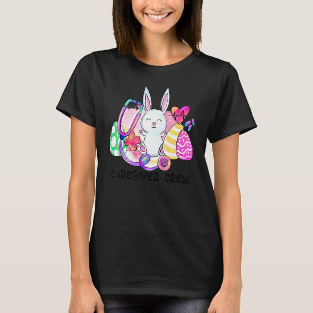 Easter Bunny Eggs Stethoscope Caregiver T-Shirt (Front)