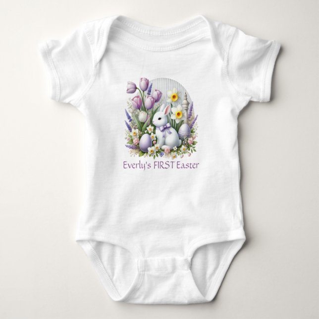 Easter Bunny Eggs Tulips Daffodils Baby Bodysuit (Front)