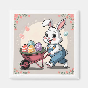 Easter Bunny Eggs & Wheelbarrow Magnet