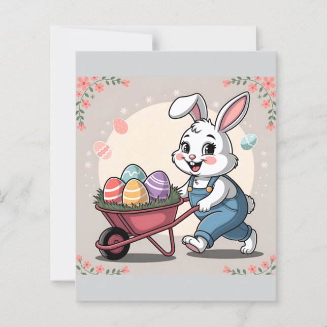 Easter Bunny Eggs & Wheelbarrow Stationery (Front)