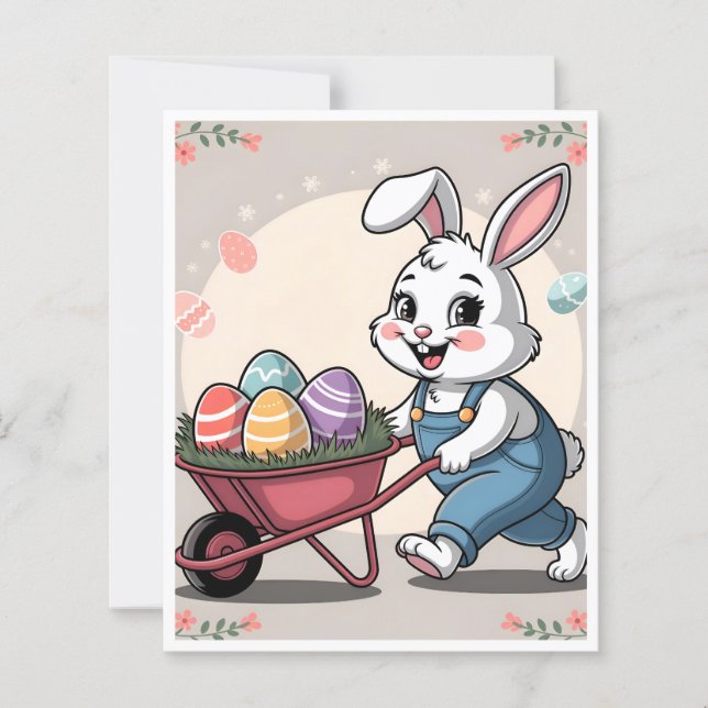 Easter Bunny Eggs & Wheelbarrow Stationery (Front)