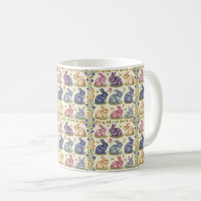 Easter Bunny Elegance: Floral Fantasy Magic Coffee Mug (Front Right)
