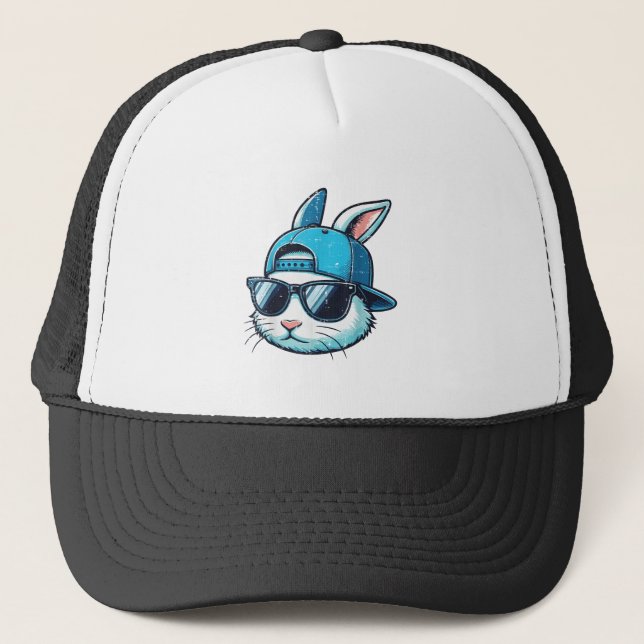 Easter Bunny Face Baseball Cap Sunglasses Rabbit B (Front)
