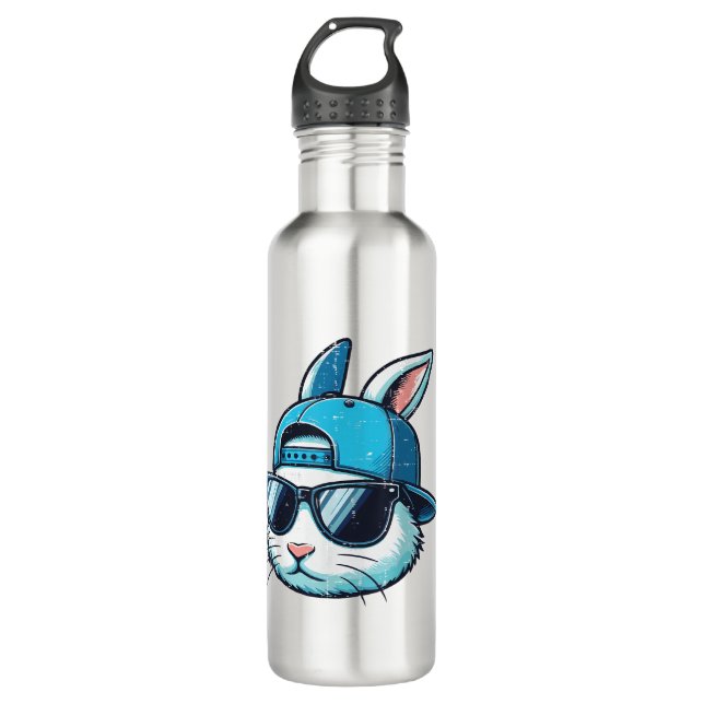 Easter Bunny Face Baseball Cap Sunglasses Rabbit B 710 Ml Water Bottle (Front)