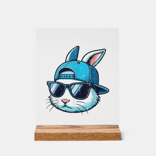 Easter Bunny Face Baseball Cap Sunglasses Rabbit B Acrylic Sign (Front)