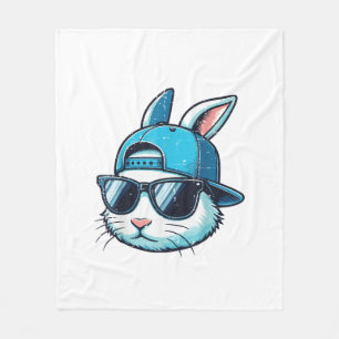 Easter Bunny Face Baseball Cap Sunglasses Rabbit B Fleece Blanket