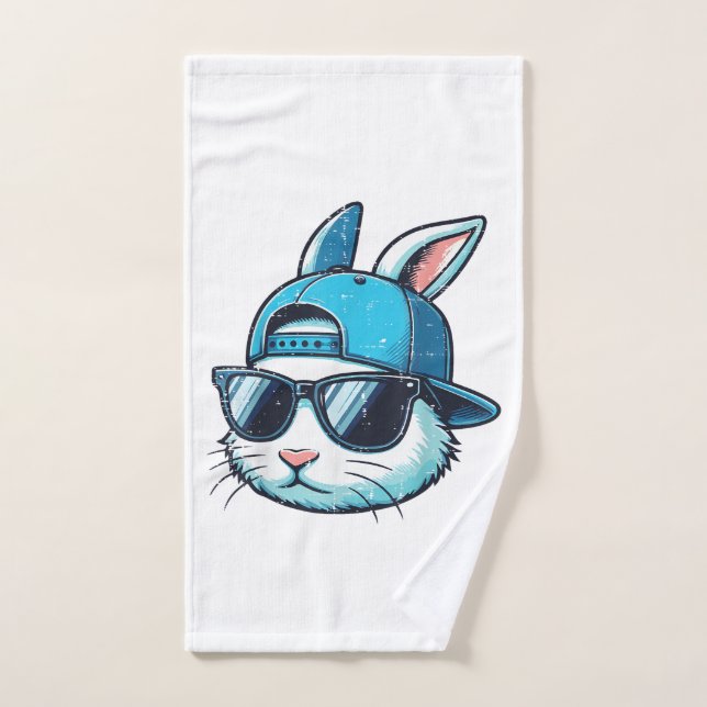 Easter Bunny Face Baseball Cap Sunglasses Rabbit B Hand Towel (Hand Towel)
