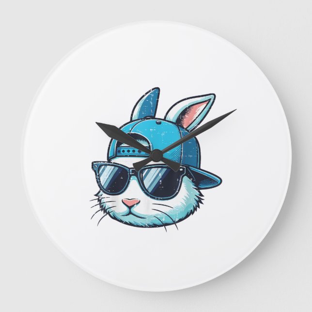 Easter Bunny Face Baseball Cap Sunglasses Rabbit B Large Clock (Front)