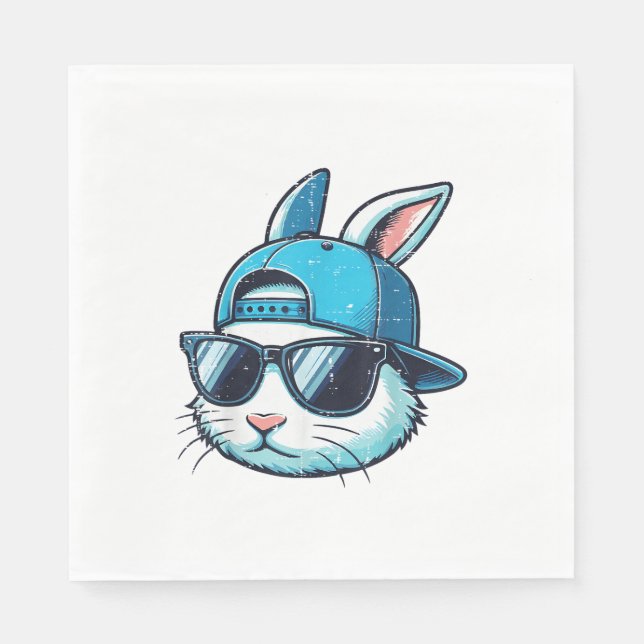 Easter Bunny Face Baseball Cap Sunglasses Rabbit B Napkin (Front)