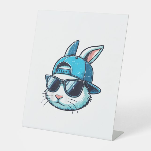 Easter Bunny Face Baseball Cap Sunglasses Rabbit B Pedestal Sign (Front)