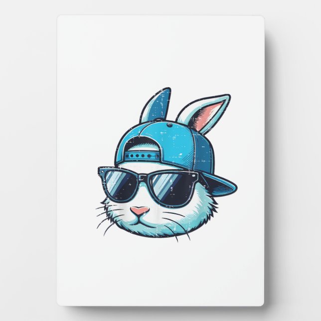 Easter Bunny Face Baseball Cap Sunglasses Rabbit B Plaque (Front)