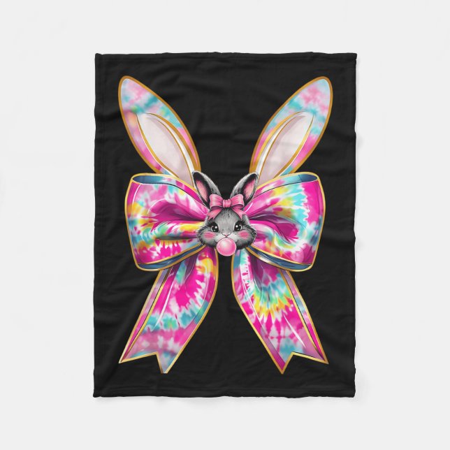 Easter Bunny Face Coquette Bow Happy Easter Day Gi Fleece Blanket (Front)