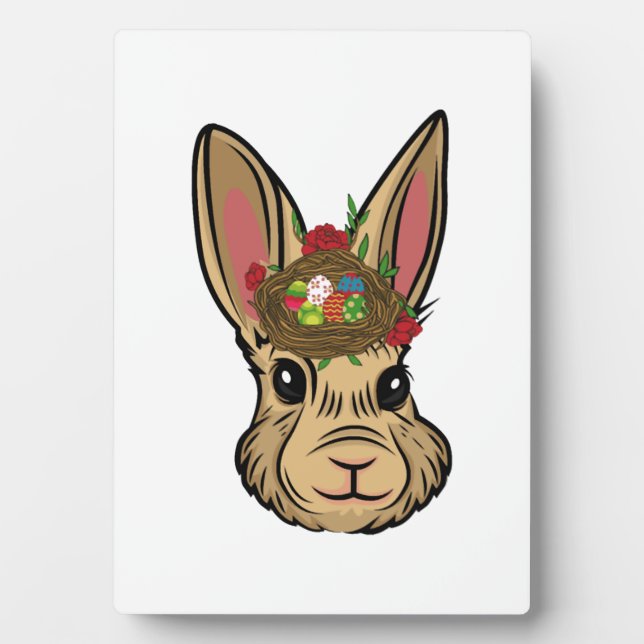 Easter Bunny Face Flower With Rabbit Easter Egg Plaque (Front)