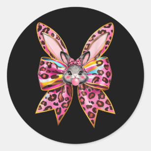 Easter Bunny Face Leopard Coquette Bow Easter Day Classic Round Sticker