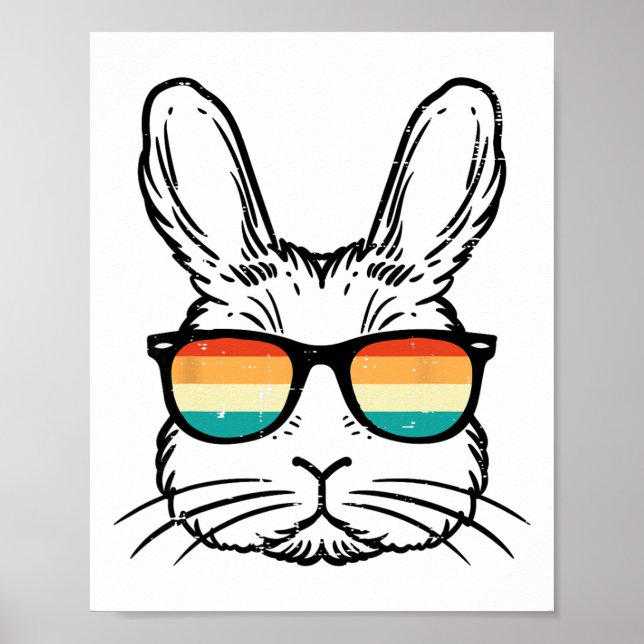 Easter Bunny Face Sungles Retro Rabbit Men Boy Kid Poster (Front)