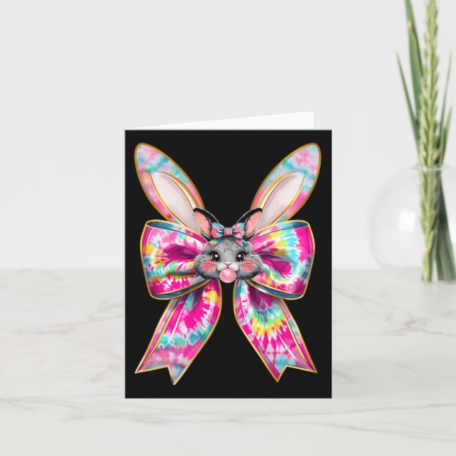 Easter Bunny Face Tie Dye Coquette Bow Easter Day  Card (Front)