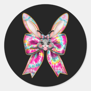 Easter Bunny Face Tie Dye Coquette Bow Easter Day Classic Round Sticker