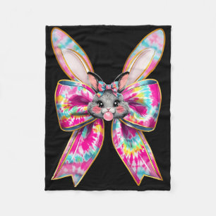 Easter Bunny Face Tie Dye Coquette Bow Easter Day Fleece Blanket