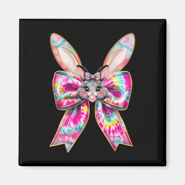 Easter Bunny Face Tie Dye Coquette Bow Easter Day  Magnet (Front)