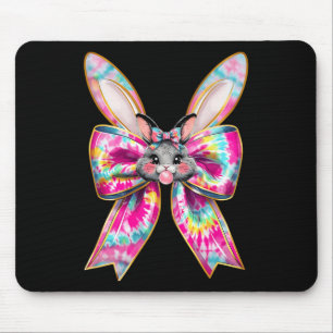 Easter Bunny Face Tie Dye Coquette Bow Easter Day  Mouse Pad