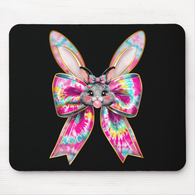 Easter Bunny Face Tie Dye Coquette Bow Easter Day  Mouse Pad (Front)