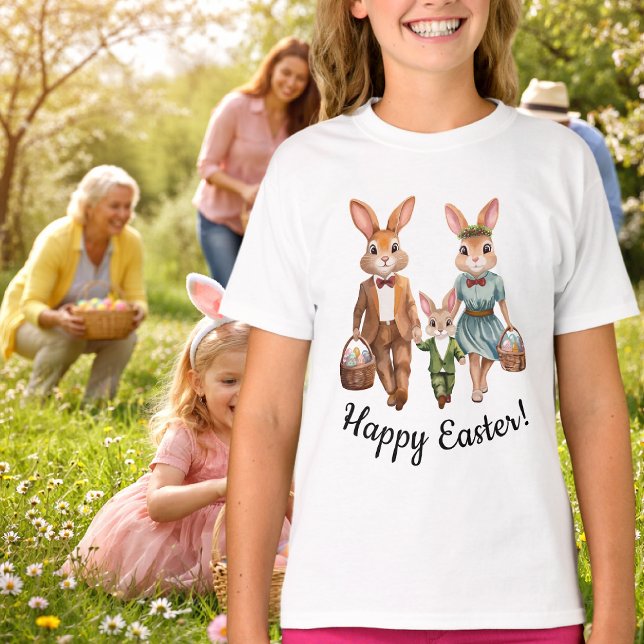 Easter Bunny Family Chasing Eggs  T-Shirt (Creator Uploaded)