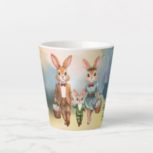 Easter Bunny Family Hunting for Eggs - Watercolor Latte Mug