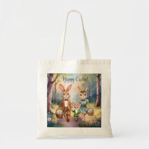 Easter Bunny Family Hunting for Eggs - Watercolor Tote Bag